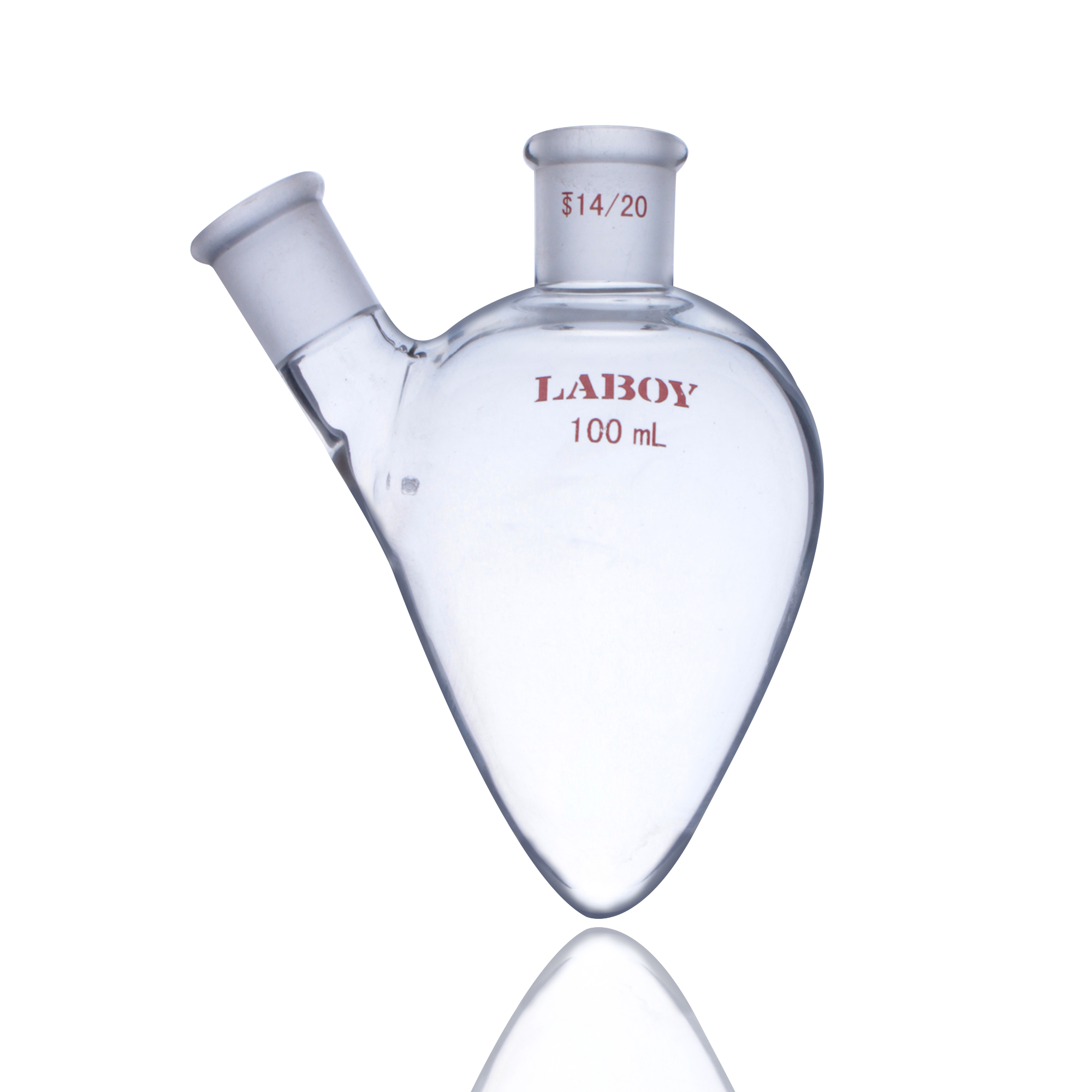 Two-neck heart-shaped flask for very small-scale synthesis or distillation work