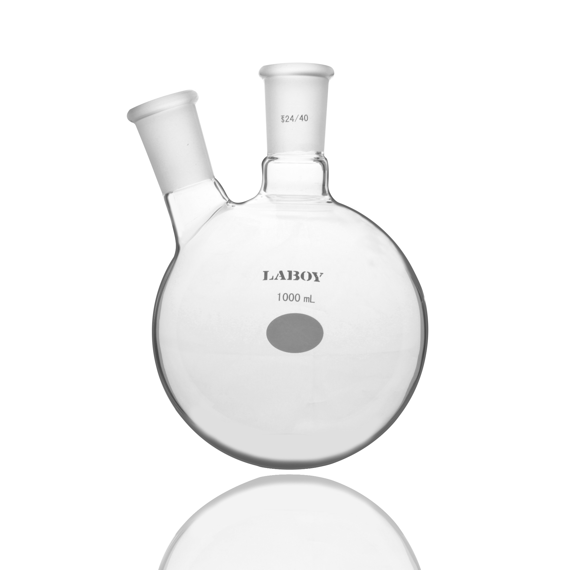 Two-neck round-bottom flask for reflux, addition, or temperature monitoring