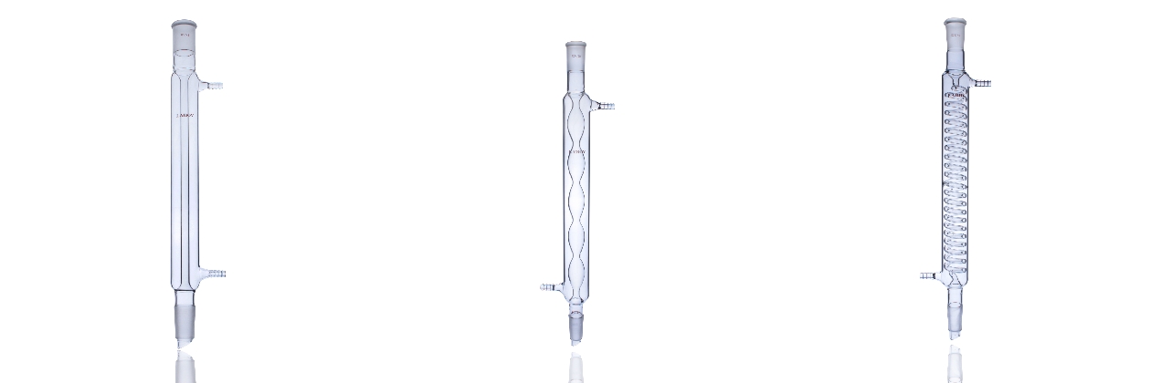 Comparison of common laboratory condensers including Liebig, Allihn, Graham, Dimroth, air condensers, and related condenser types
